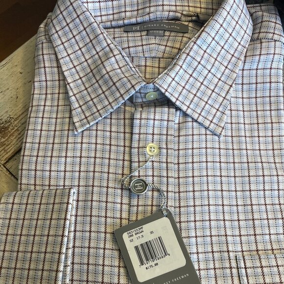 Dashing Brand New Hickey Freeman Button Up French Cuff Shirt - Size: 17.5 / 35 - Picture 1 of 4